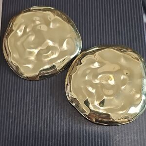Gold Tone HUGE Round Pierced Earrings